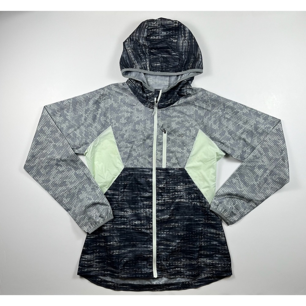 GoLite Womens Medium Recycled Polyester Hooded Windbreaker Jacket Grey Geometric